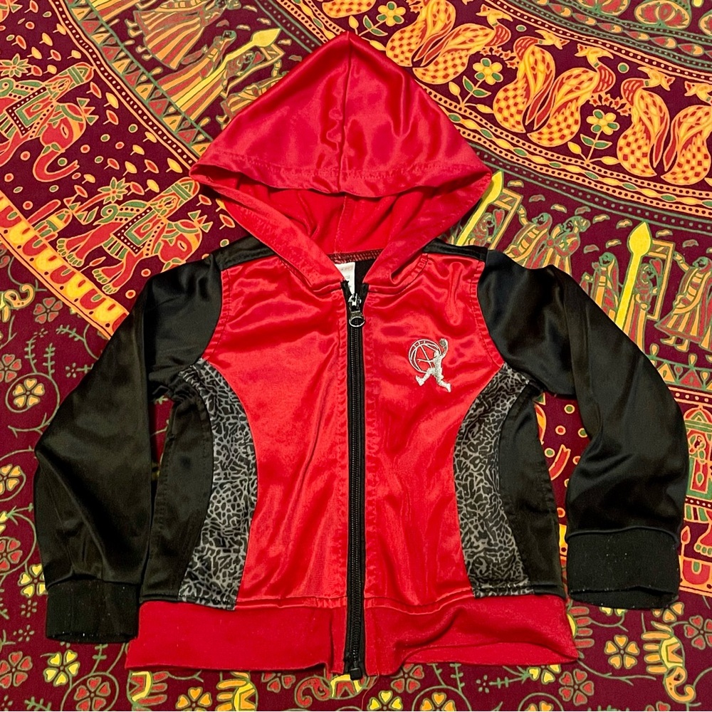 Red & Black Cheetah Print Basketball Full-Zip Hoodie Embroidered Jordan Logo 3T